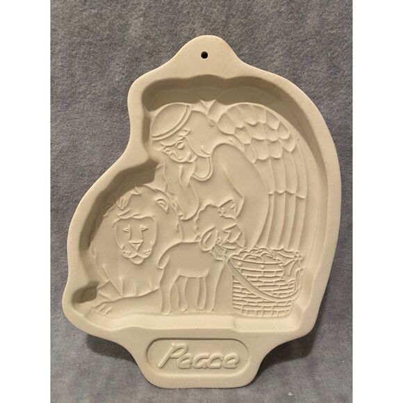 VTG Longaberger Pottery 1993 Christmas Cookie Mold‎ Peace Lion Lamb Angel - Picture 1 of 4